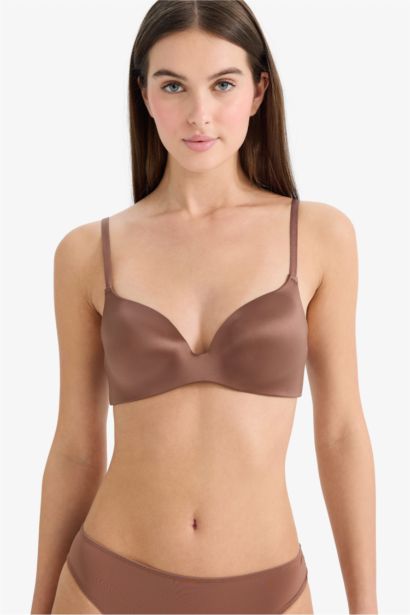 Saten Kaplı Yarım Dolgulu Balensiz Tişört Bra