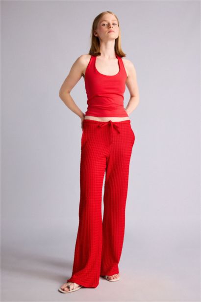 Wide Leg Kırışık Dokulu Pantolon
