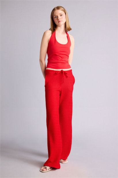 Wide Leg Kırışık Dokulu Pantolon