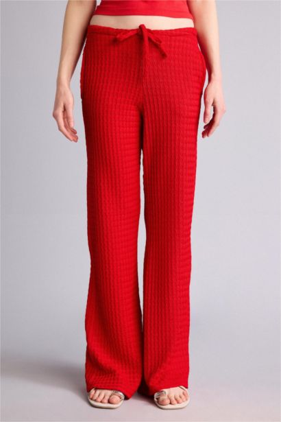 Wide Leg Kırışık Dokulu Pantolon