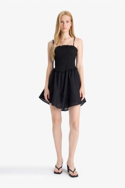 Strappy Voile Mini Black Dress