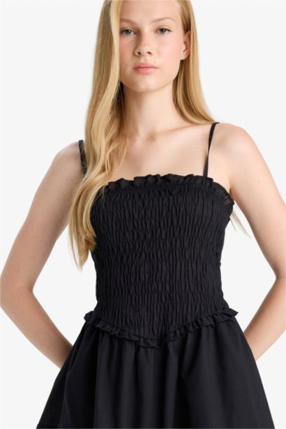Strappy Voile Mini Black Dress