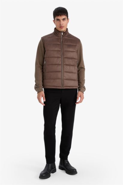 Gilet slim en suède doublé à col montant