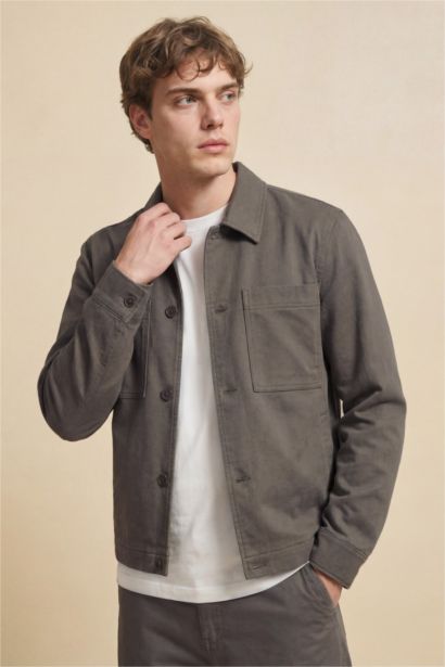 جاكيت قميص سليم فيت بياخة بولو مبطن