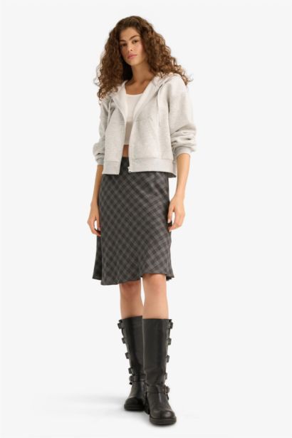 Jupe mi-longue évasée taille haute en viscose à carreaux