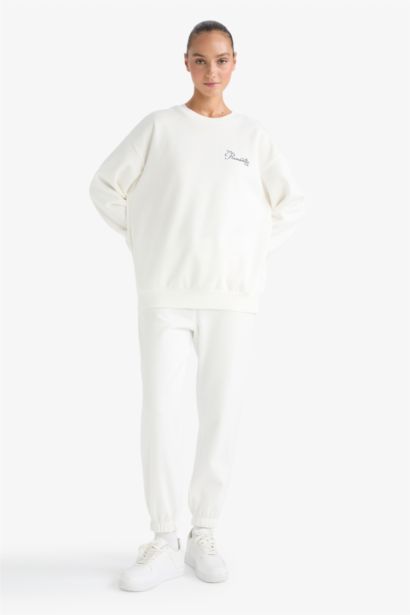 Oversize Fit Slogan Long Sleeve Sweatshirt