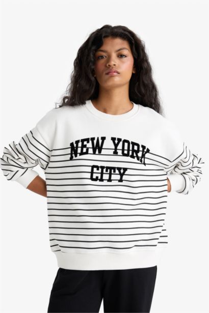 Relax Fit Striped Long Sleeve Sweatshirt