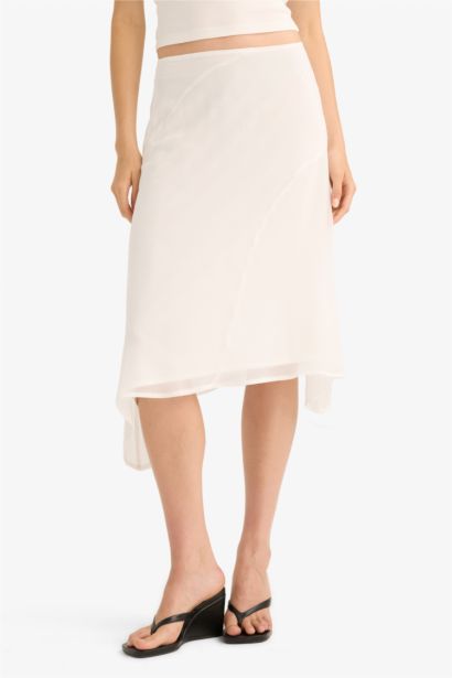 A Line Chiffon Normal Waist Midi Skirt