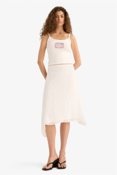 A Line Chiffon Normal Waist Midi Skirt