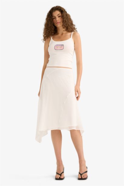 A Line Chiffon Normal Waist Midi Skirt