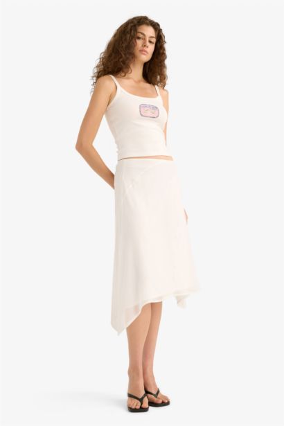 A Line Chiffon Normal Waist Midi Skirt