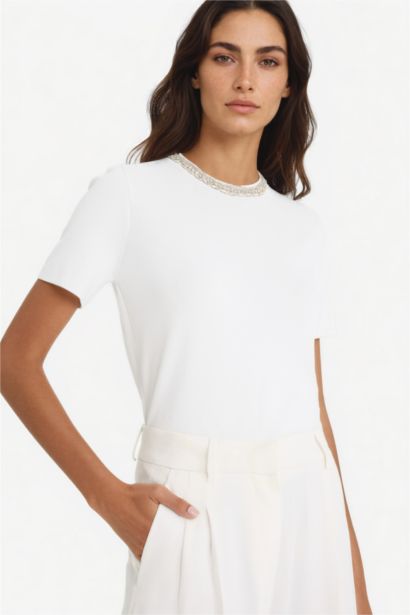 Regular Fit Crew Neck Embroidered Knitwear Pullover