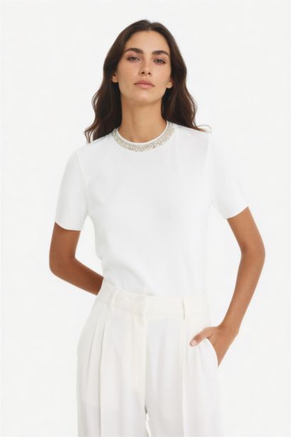 Regular Fit Crew Neck Embroidered Knitwear Pullover