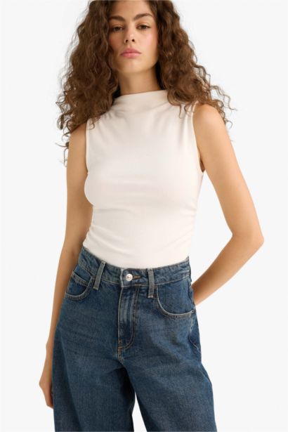 Slim Fit Ribana Half Turtleneck Tank Top