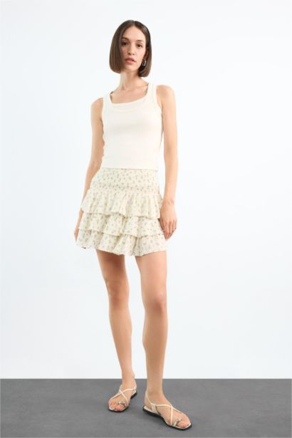 Floral Elastic Waist Mini Skirt