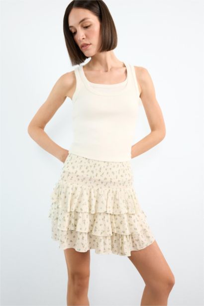Floral Elastic Waist Mini Skirt
