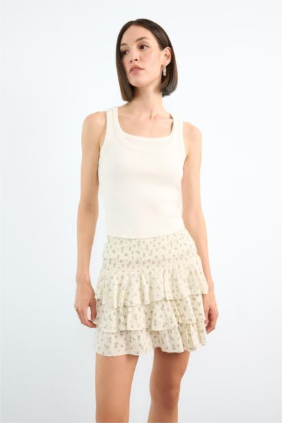 Floral Elastic Waist Mini Skirt