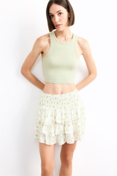 Floral Elastic Waist Mini Skirt