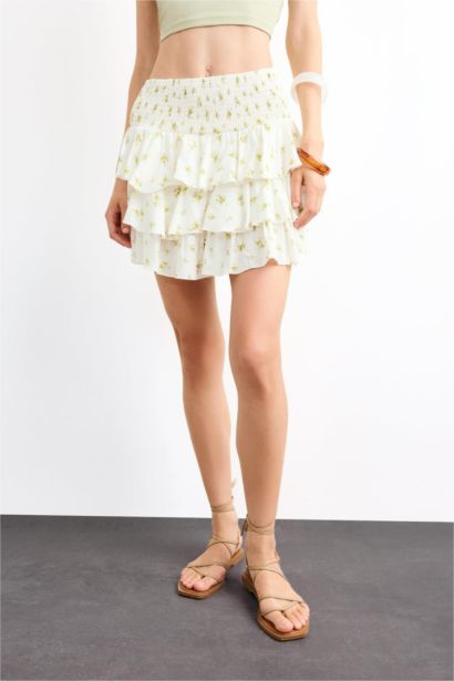 Floral Elastic Waist Mini Skirt