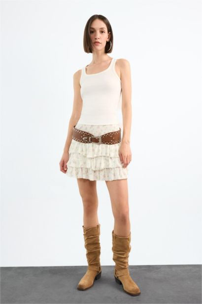 تنورة قصيرة فلورال بخصر مطاطي