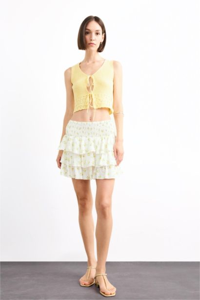 Floral Elastic Waist Mini Skirt