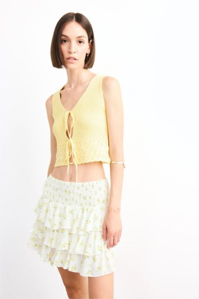 Floral Elastic Waist Mini Skirt