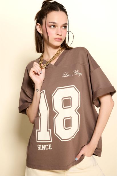 %100 Pamuk Oversıze Baskılı Tişört