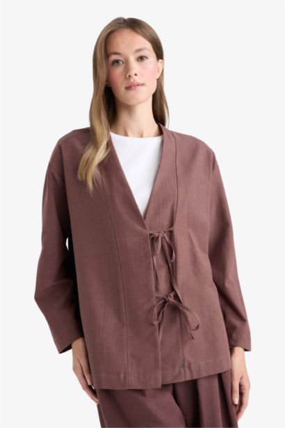 Regular Fit V-Neck Linen Blend Kimono