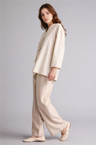 Wide Leg Linen Blended Trousers