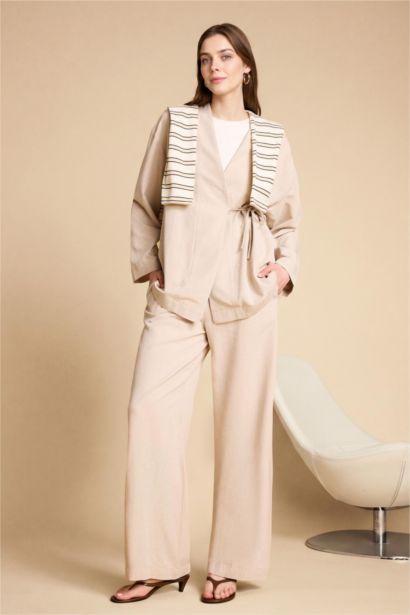 Pantalon en lin mélangé à jambes larges