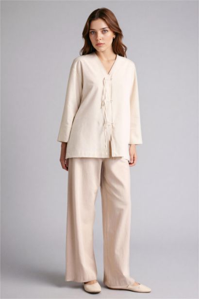 Wide Leg Linen Blended Trousers