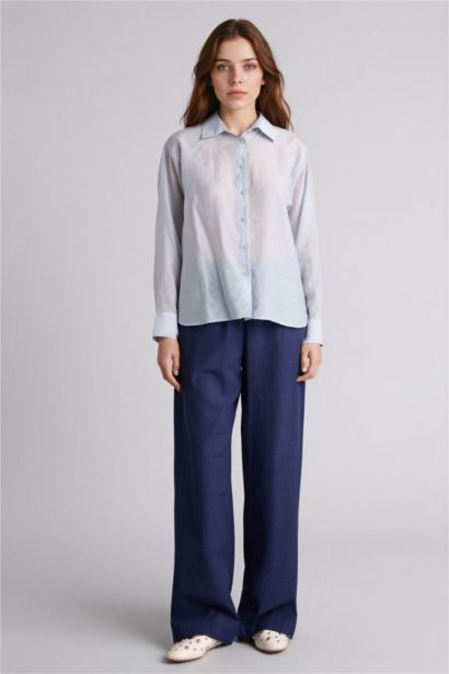 Wıde Leg Keten Karışımlı Pantolon