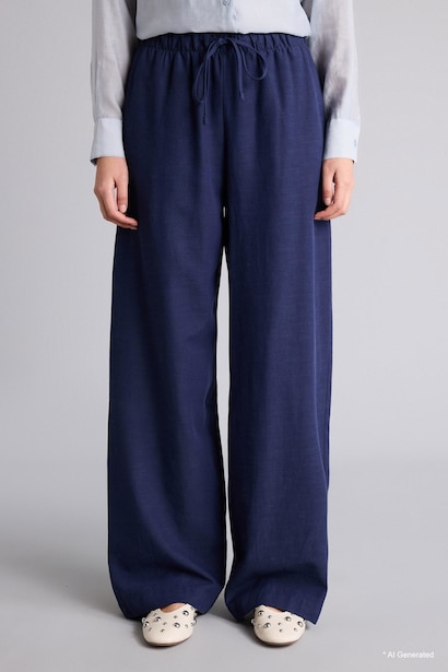 Wide Leg Blended Linen Trousers