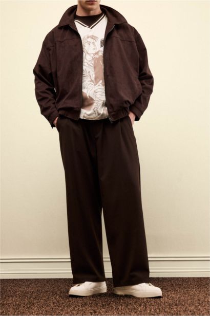 Barrel Fit Wide Straight Leg Trousers