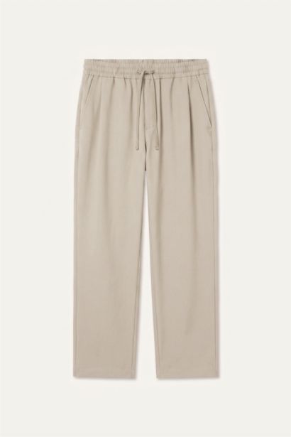 Barrel Fit Elastic Waist Beige Trousers