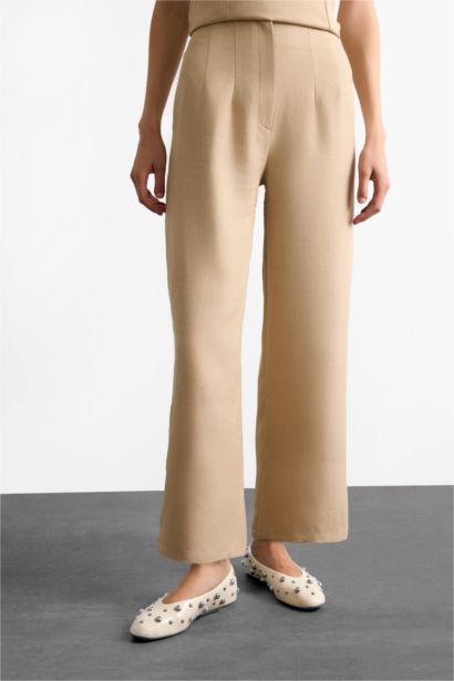 Ankle Length Zipper Linen Blended Trousers