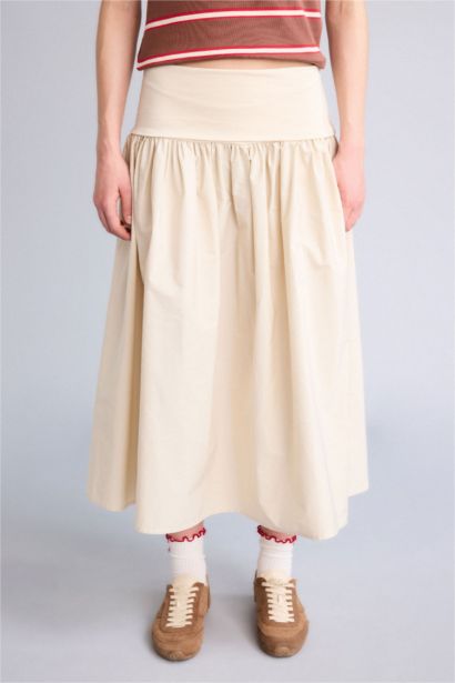 A-Line High Waist Poplin Midi Skirt