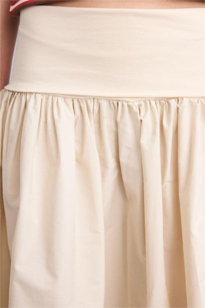 A-Line High Waist Poplin Midi Skirt