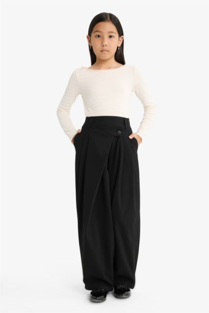 تيشيرت بناتي مخصر كم طويل سليم فيت برقبة مستديرة