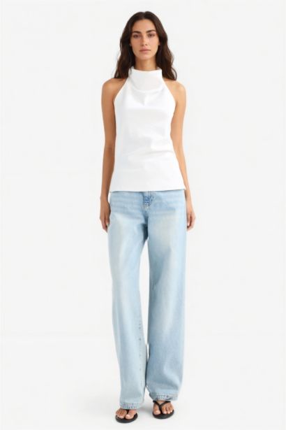 Slim Fit Dar Kesim Halter Yaka Bluz