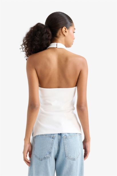 Slim Fit Dar Kesim Halter Yaka Bluz