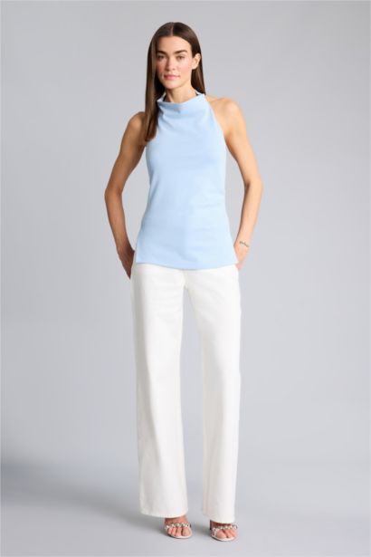 Slim Fit Halter Collar Blouse