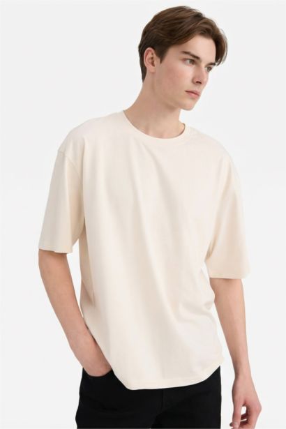 تيشيرت قطن نص ردن اوفر سايز بياخة مستديرة
