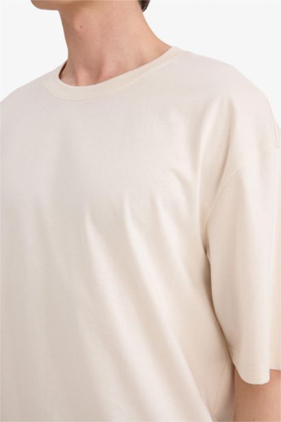 تيشيرت قطن نص ردن اوفر سايز بياخة مستديرة