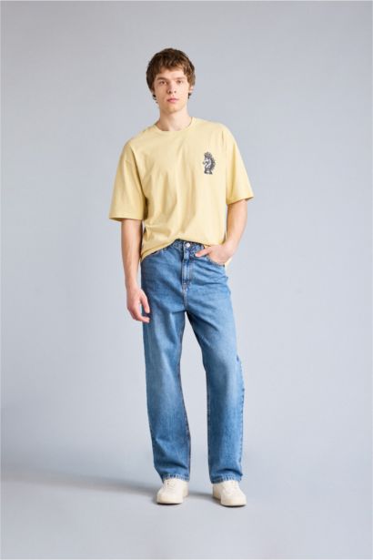 تيشيرت قطن نص ردن اوفر سايز بياخة مستديرة