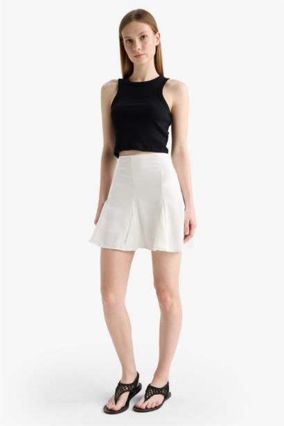 A Kesim Normal Bel Krep Mini Etek