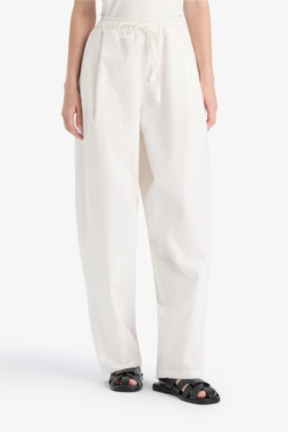 %100 Pamuk Barrel Fıt Normal Bel Poplin Pantolon