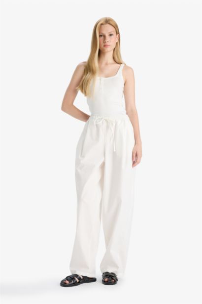 %100 Pamuk Barrel Fıt Normal Bel Poplin Pantolon