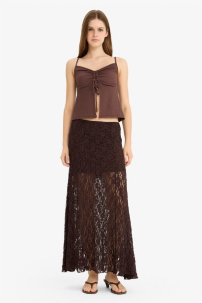 Lace High Waist Maxi Knitted Skirt