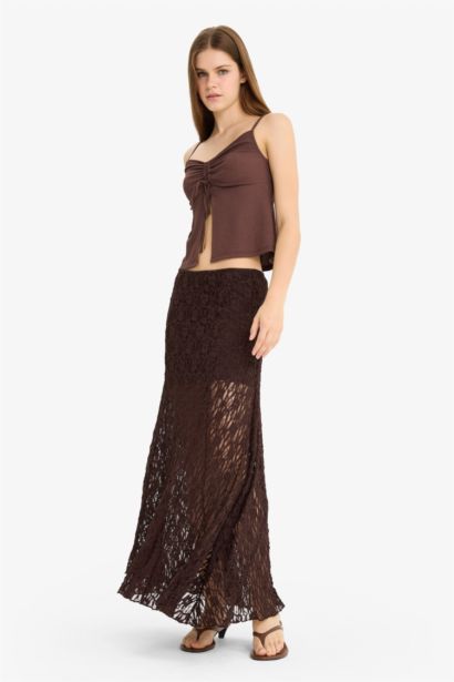 Lace High Waist Maxi Knitted Skirt